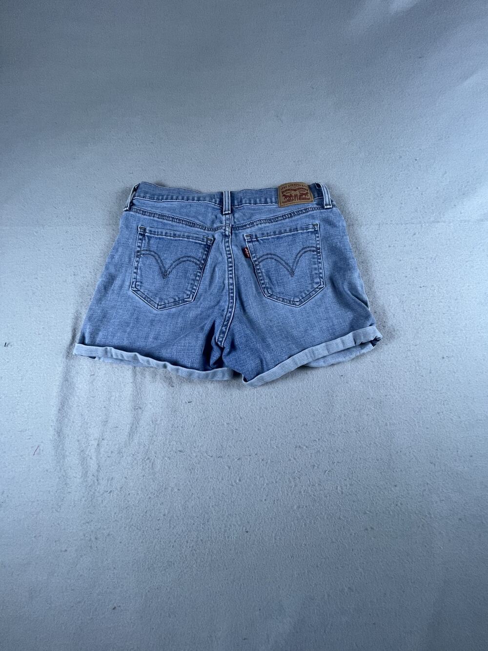 Levi's Mid Length Shorts Womens 28 Blue Mid Rise Distressed Rolled Cuff Denim